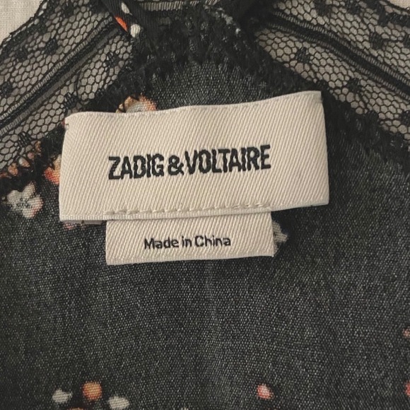 Zadig & Voltaire Floral Maxi Dress Lace Trim Racerback Hi Low SM Boho Dark Fem - Picture 11 of 16